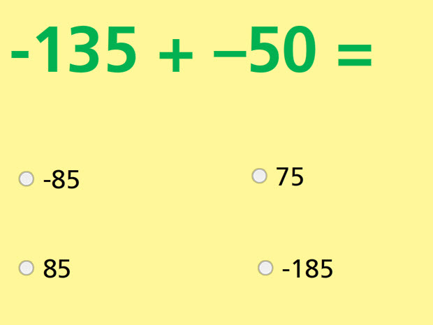 Add and Subtract Integers Math Test