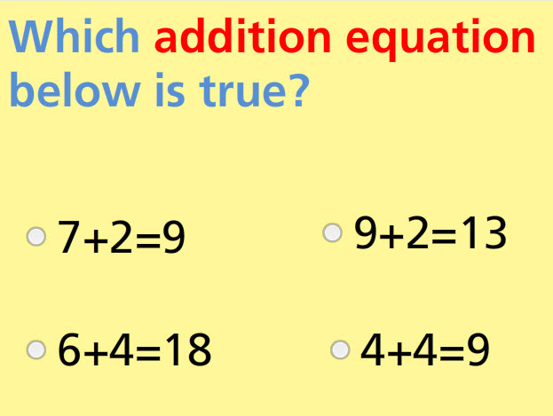 Addition Equations Math Test