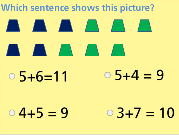 Addition Sentences for Pictures Math Test