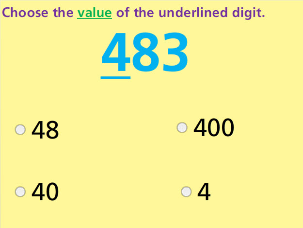Number Value to Hundreds Place Math Test