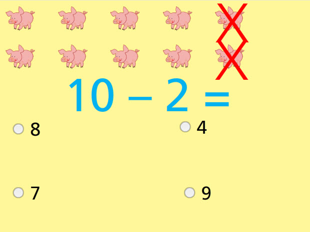 Subtract with Pictures Numbers up to 10 Math Test