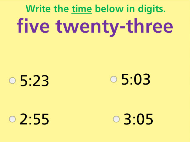 Write Time in Digits Math Test