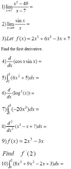 Calculus Worksheet